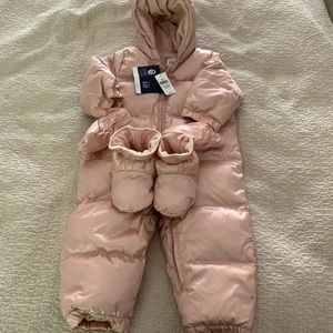 GAP Pink Puffer Baby One-Piece Snowsuit with Booties